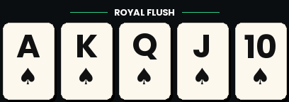 Royal Flush — A, K, Q, J, 10 of the same suit