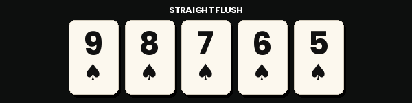 Straight Flush — Five consecutive cards of the same suit